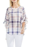 VINCE CAMUTO PAVILION PLAID FLUTTER SLEEVE TOP,9028068