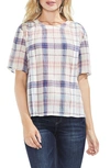 VINCE CAMUTO PAVILLION PLAID EMBROIDERED TOP,9028081