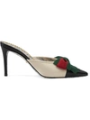 GUCCI Leather mid-heel slide with Web bow,5195690HEC012848063