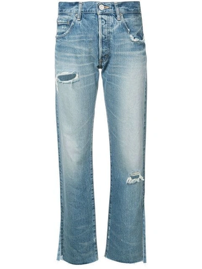 Moussy Distressed Slit Cuff Jeans In Blue