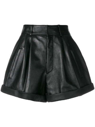 Saint Laurent Turn Up Leather Shorts In Black