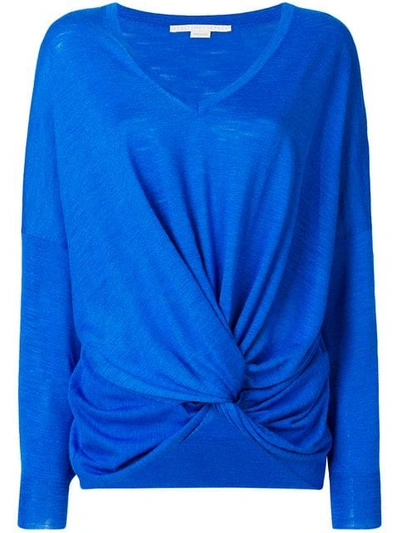 Stella Mccartney Twist-front Slub Silk-jersey Sweater In Blue