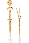 GIVENCHY DAGGER GOLD-TONE, CRYSTAL AND PEARL EARRINGS