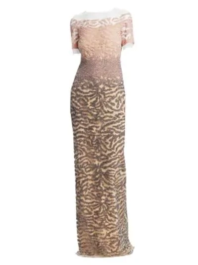 Pamella Roland Ombré Sequin Gown In Blush Smoke