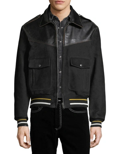 Givenchy Smooth Leather & Suede Bomber Jacket In Black