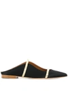 Malone Souliers Maureen Metallic Leather-trimmed Satin Point-toe Flats In Black