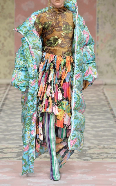 Richard Quinn Long Puffer Coat In Floral