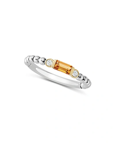 Lagos 18k Gold & Sterling Silver Citrine & Diamond Stacking Ring In Orange/silver