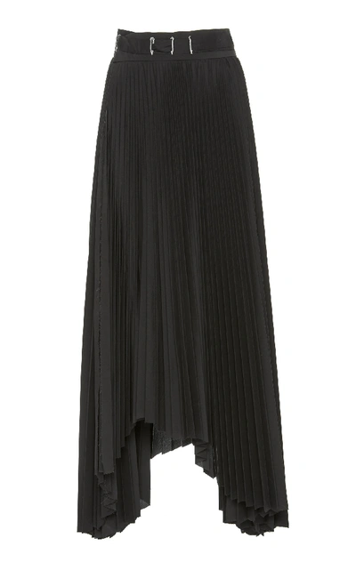 A.w.a.k.e. Asymmetric Pleated Poplin Midi Skirt In Black