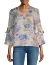 NANETTE LEPORE FLORAL BELL-SLEEVE BLOUSE,0400097810844