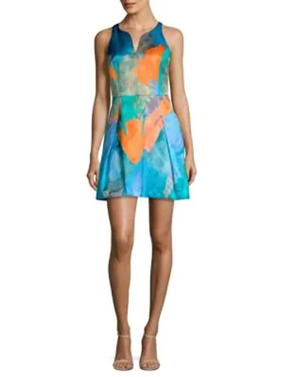 Milly Racerback Print A-line Dress In Teal