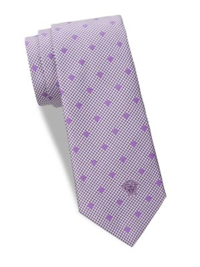 Versace Houndstooth And Polka Dots Silk Tie In Violet