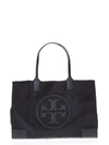 TORY BURCH ELLA TOTE BLACK BAG IN LEATHER WITH LOGO,10548969