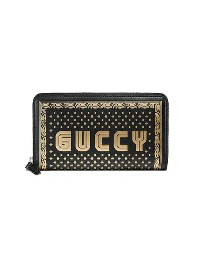 Gucci Guccy Script Zip-around Wallet In Black