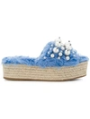 MIU MIU PEARL EMBELLISHED WEDGE SANDALS,5XX276F0453I3312826374