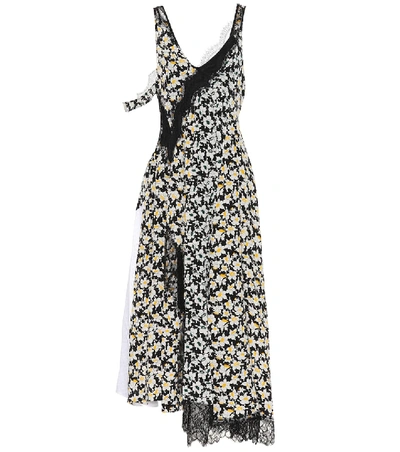 Joseph Bronte Lace-trimmed Floral-print Silk Midi Dress In Black