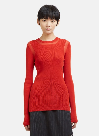 Maison Margiela Long Sleeve Shoulder Patch Knit Sweater In Red