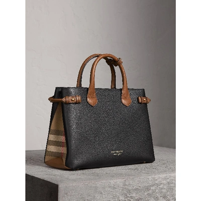 Burberry The Medium Banner In Two Tone Leather In Black/tan
