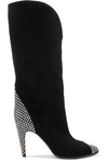 GIVENCHY SNAKE-EFFECT LEATHER-TRIMMED SUEDE KNEE BOOTS
