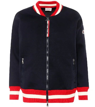 Moncler Ribbed Knit-trimmed Cotton-neoprene Bomber Jacket In Navy Red