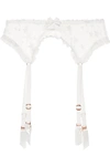 AGENT PROVOCATEUR LUXX LACE-TRIMMED EMBROIDERED TULLE SUSPENDER BELT