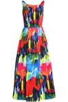 MILLY SERENA OPEN-BACK PRINTED COTTON-BLEND TWILL MIDI DRESS,3074457345618607742