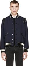 Saint Laurent Wool Gabardine Teddy W/ Leather Details, Blue