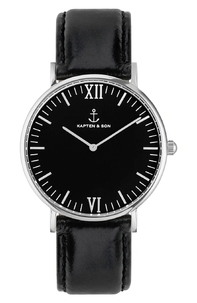 Kapten & Son Campus Leather Strap Watch, 40mm In Silver