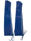 MANOKHI LACE-UP FINGERLESS LONG GLOVES,MANO131BLUE12795278