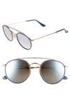 Ray Ban Rb3647 51mm Mirrored Round Aviator Sunglasses In Gold/ Mirror