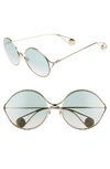 Gucci 58mm Gradient Lens Round Sunglasses - Gold/ Sage/ Pink