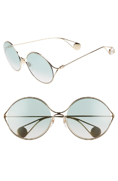 Gucci 58mm Gradient Lens Round Sunglasses - Gold/ Sage/ Pink