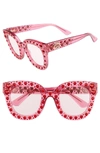 GUCCI 49MM CRYSTAL HEART SUNGLASSES - FUCHSIA,GG0116S67649