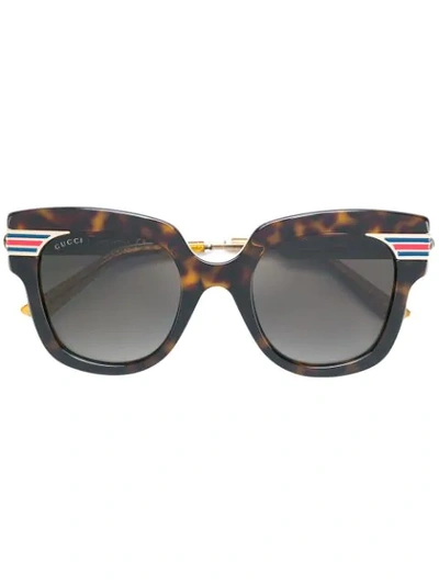 Gucci Eyewear Havana玳瑁纹太阳眼镜 - 棕色 In Brown