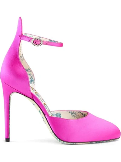 Gucci Satin Ankle-strap 105mm D'orsay Pumps In Fuxia