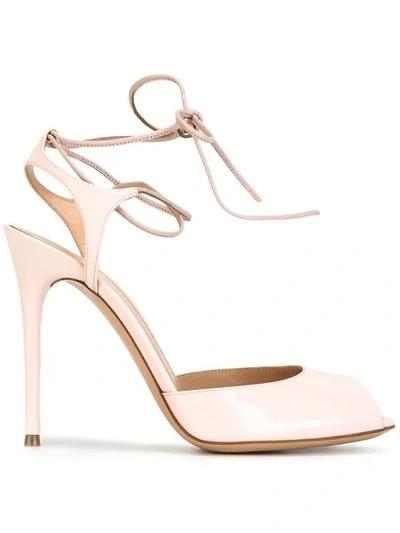 Gianvito Rossi 100mm Patent Leather Lace Up Sandals In Rosarosa