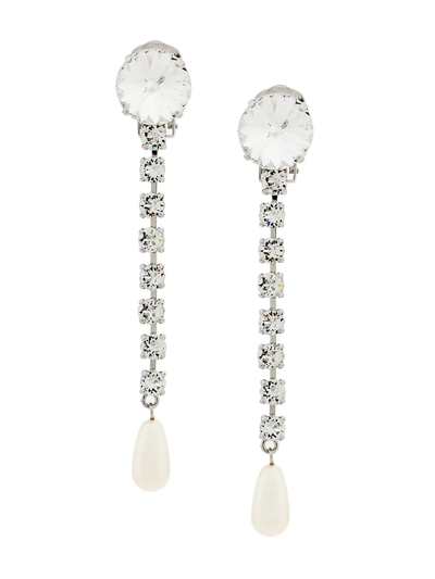 Miu Miu Crystal Pearl Drop Earrings In Metallic