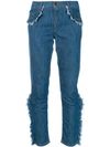 BOUTIQUE MOSCHINO FRAYED RUFFLE TRIM JEANS,A0303082212773935