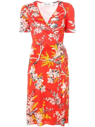 Diane Von Furstenberg Short-sleeve Floral-print Wrap Dress In Avalon Poppy