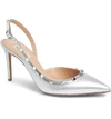 Valentino The Rockstud Metallic Textured-leather Slingback Pumps In Silver