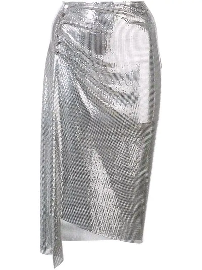 Rabanne Draped Metal Mesh Midi Skirt In Metallic