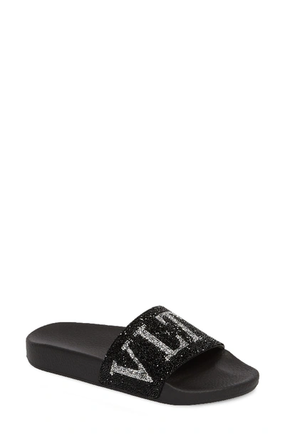 Valentino Garavani 20mm Swarovski Logo Slide Sandals In Black