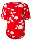 P.A.R.O.S.H. P.A.R.O.S.H. FLORAL PRINT RIBBED COLLAR T-SHIRT - RED,SIMPHONYD30073112810796