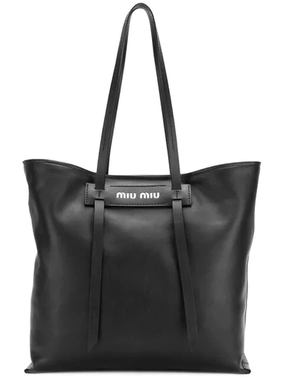 Miu Miu Logo标牌手提包 In Black