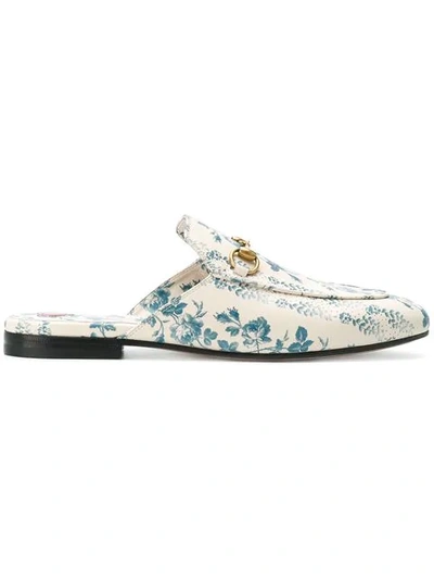 Gucci 10mm Floral Printed Leather Princetown In Blue