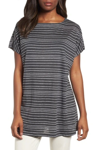 Eileen Fisher Stripe Organic Linen Tunic In Graphite