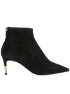 BALMAIN BLACK SUEDE HEELED ANKLE BOOTS,10543302