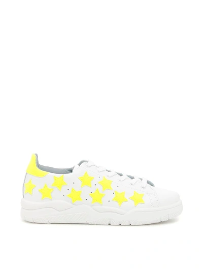 Chiara Ferragni Leather Roger Trainers With Fluo Stars In Yellow Fluo|bianco