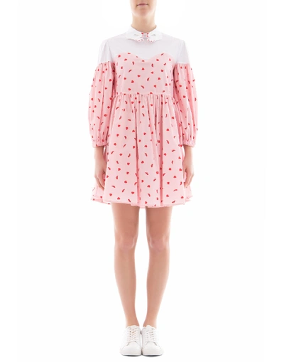 Vivetta Heart Print Cotton Poplin Shirt Dress In Pink