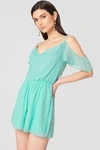 OH MY LOVE COLD SHOULDER DRESS - GREEN, TURQUOISE